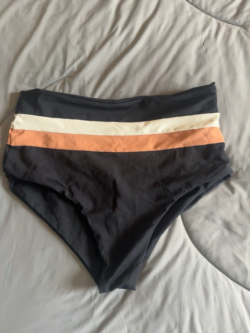 Women’s High Waisted Color Block Bikini Bottom Black Cream Rust Size Unknown